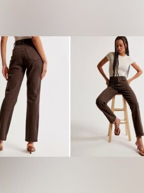NWT Abercrombie & Fitch The 90s Straight High Rise Brown Denim Jeans 24 / 00